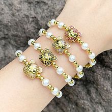 Cute Fashion Simple Style Bear Baroque Pearls Copper Beaded Inlay Zircon Women's Bracelets XM6553